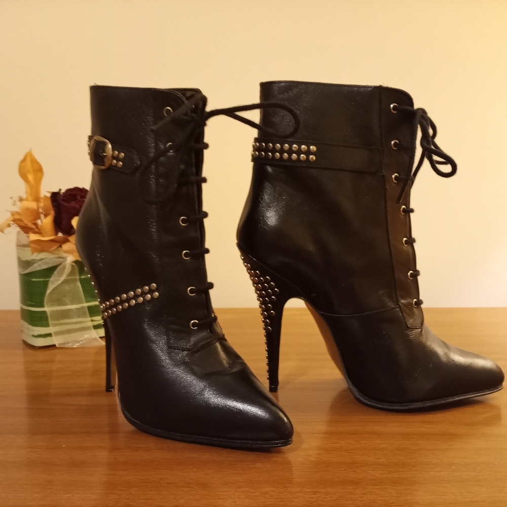 Vintage stiletto lace up booties